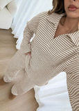 Women’s Striped V-Neck Top & Pants 2-Piece Set