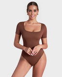 Sexy Ribbed Square Neck Thong Bodysuit (2 Pcs)