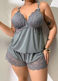 Plus Size Lace Satin Cami Pajama Set – Sexy Two-Piece Sleepwear for Women