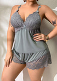Plus Size Lace Satin Cami Pajama Set – Sexy Two-Piece Sleepwear for Women