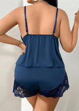 Plus Size Lace Satin Cami Pajama Set – Sexy Two-Piece Sleepwear for Women