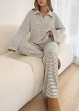 Women’s Striped V-Neck Top & Pants 2-Piece Set