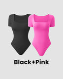 Sexy Ribbed Square Neck Thong Bodysuit (2 Pcs)