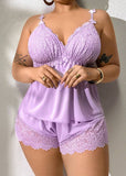 Plus Size Lace Satin Cami Pajama Set – Sexy Two-Piece Sleepwear for Women