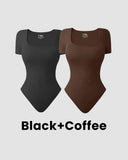 Sexy Ribbed Square Neck Thong Bodysuit (2 Pcs)