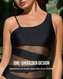 Mesh One Shoulder Slimming One Piece Swimsuit