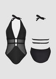 Mesh Deep V Halter One Piece Swimsuit