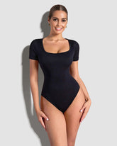 Sexy Ribbed Square Neck Thong Bodysuit (2 Pcs)