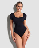 Sexy Ribbed Square Neck Thong Bodysuit (2 Pcs)