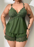 Plus Size Lace Satin Cami Pajama Set – Sexy Two-Piece Sleepwear for Women