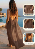 Women's Solid Color Spaghetti Strap Backless Lace-Up Elegant NightDress