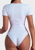 Sexy Ribbed Square Neck Thong Bodysuit (2 Pcs)