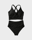 Textured Knot-Front High-Waisted Bikini Set