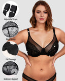 BOGOš„Unlined Mesh Full Coverage Lace Minimizer Bra