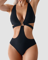 LilyLove®Sexy Metal O Ring Linked Cutout Low Cut One Piece Swimsuit