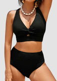 Textured Knot-Front High-Waisted Bikini Set