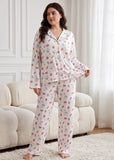 Cotton Floral & Fruit Print Long Sleeve Pajama Set -Tops & Pants