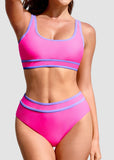 Sporty Color Block High Waist Bikini Set