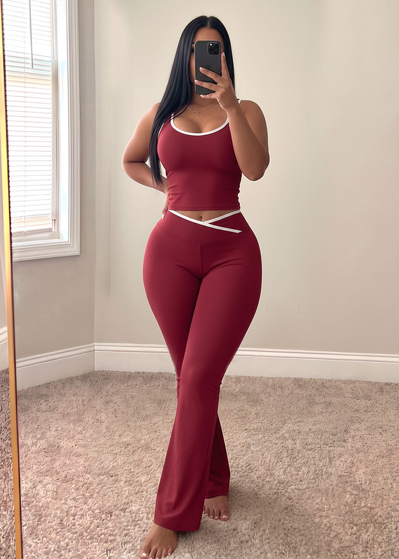 Women's Color Block Crop Tank & Flare Pants Set