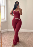 Women's Color Block Crop Tank & Flare Pants Set