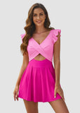 LilyLove®Ruffle Sleeve Cross Front Swimsuit Dress
