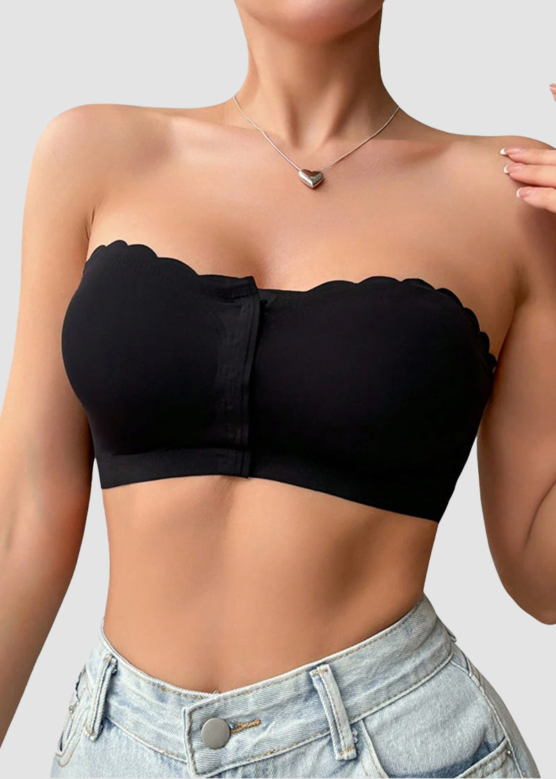 Comfortable Breathable Scallop Trim Hook & Eye Front Bralette