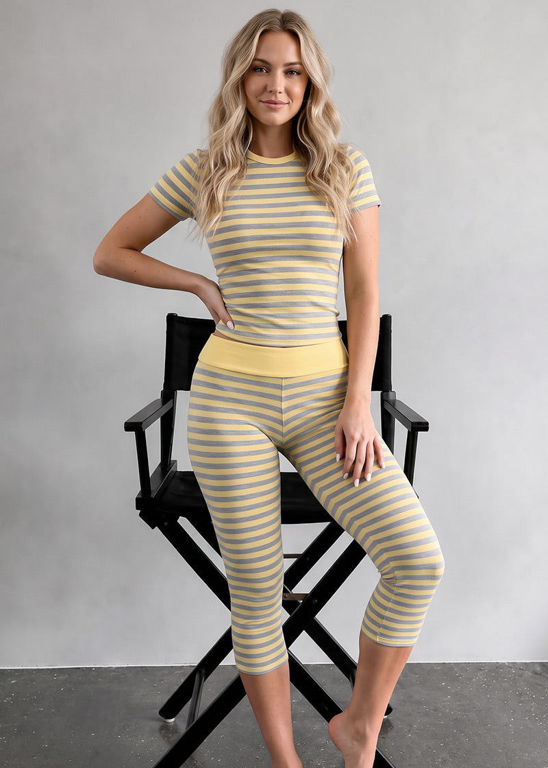 Striped Crop Top & Capri Leggings 2-Piece Set