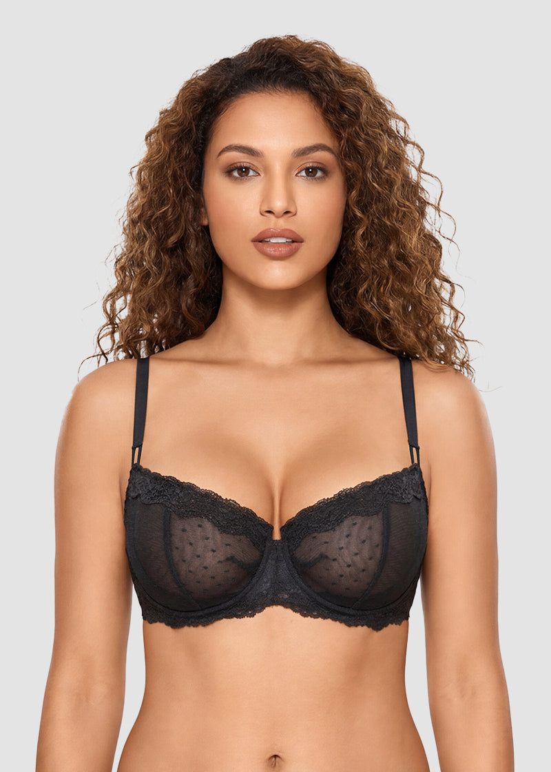 Lace Underwire Unlined Sheer Demi Balconette Bra