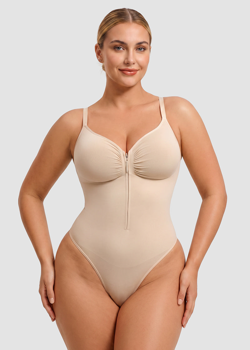 Zip-Front Tummy Control Shapewear Bodysuit