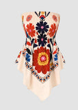 Plus Size Boho Strapless Asymmetrical Hem Top with Ethnic Print