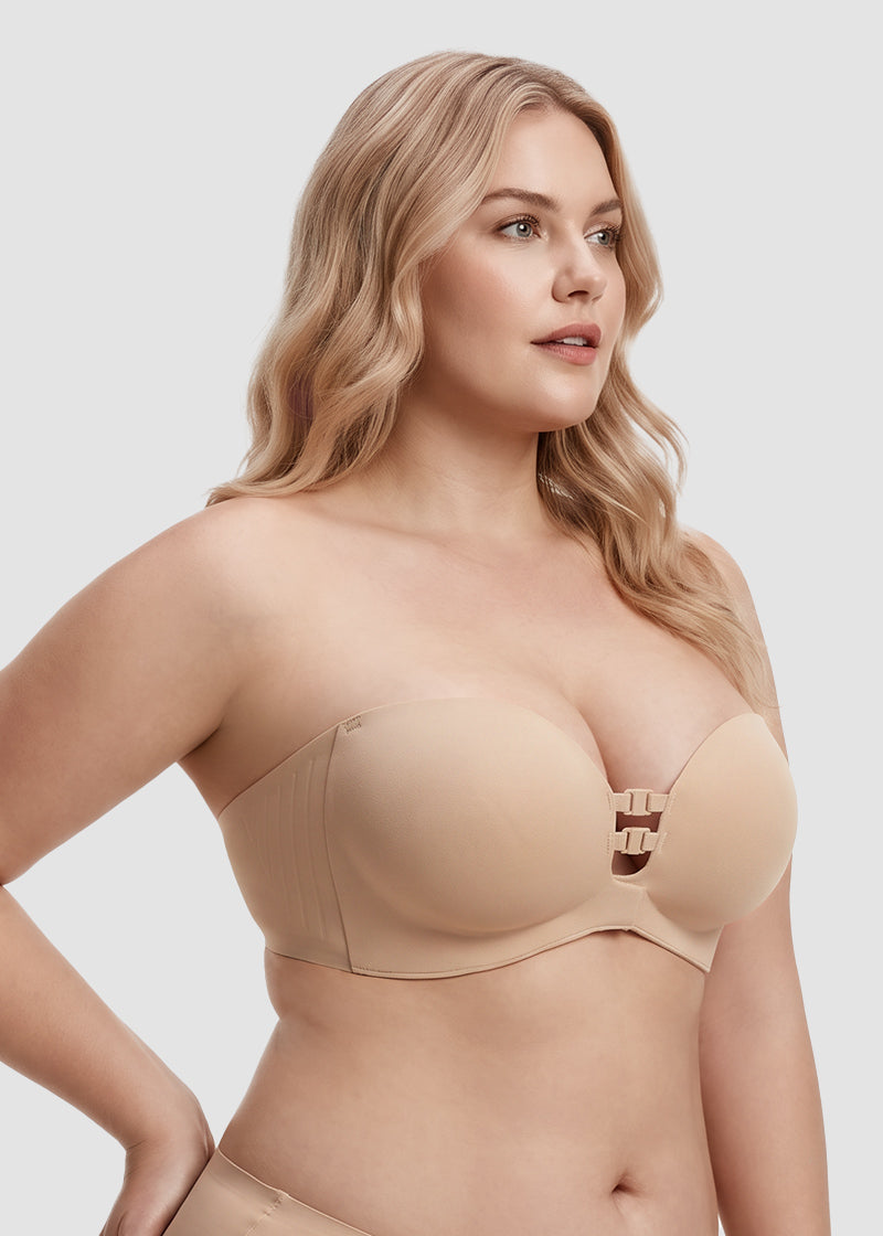 Seamless Strapless Push Up Bra with Front Closure & Removable Straps