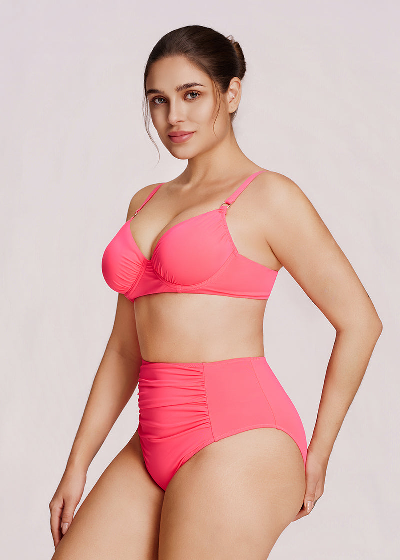 High-Waisted Ruched Tummy Control Bikini Set