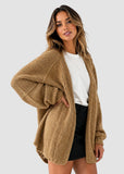 Oversized Open-Front Lantern Sleeve Knit Cardigan