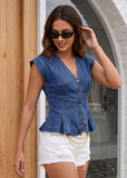 Women's V Neck Denim Vests Tops