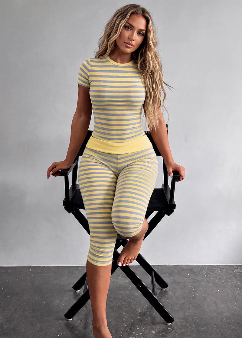 Striped Crop Top & Capri Leggings 2-Piece Set