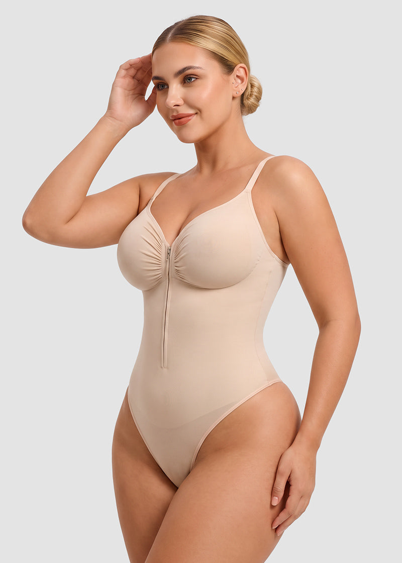 Zip-Front Tummy Control Shapewear Bodysuit