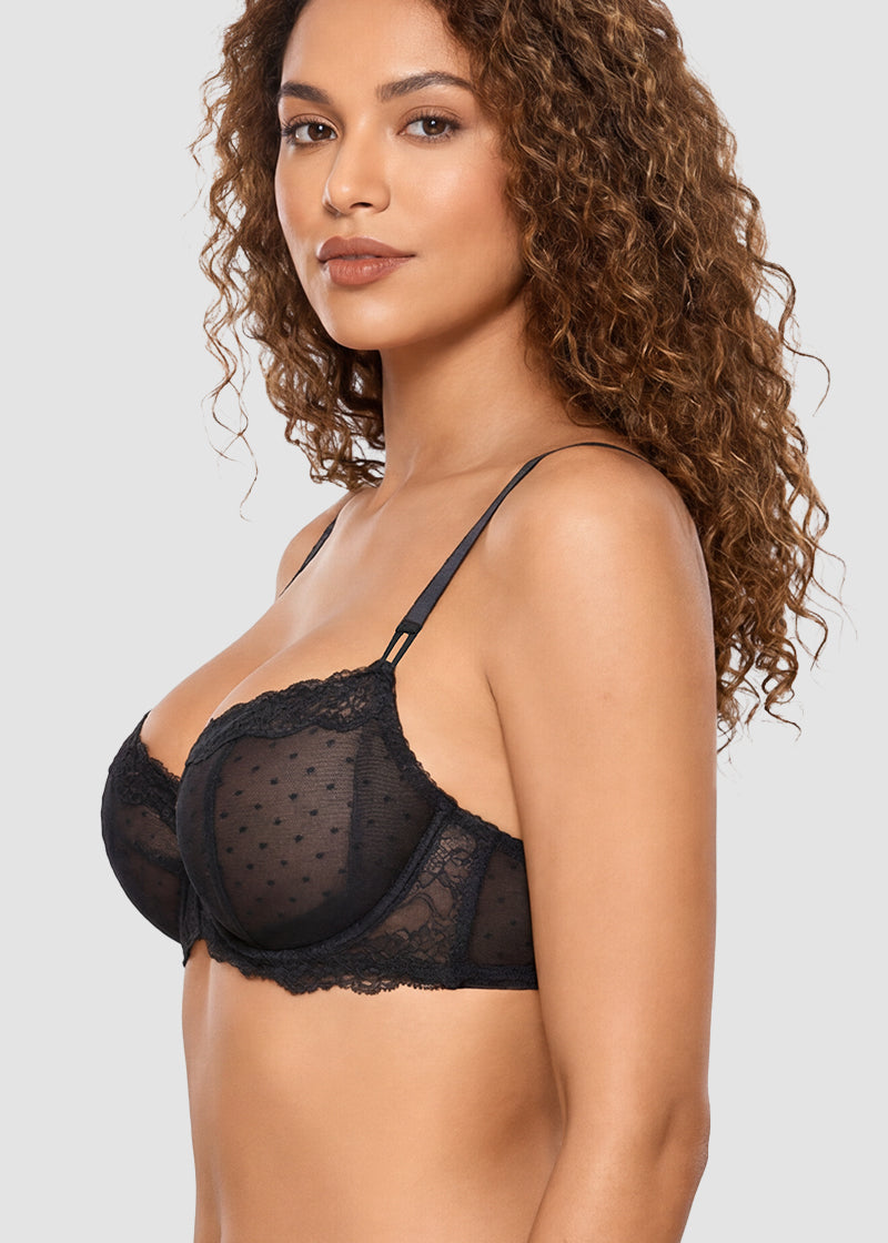 Lace Underwire Unlined Sheer Demi Balconette Bra