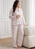 Cotton Floral & Fruit Print Long Sleeve Pajama Set -Tops & Pants