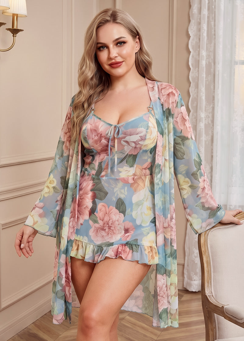 Women’s Cami Pajama Set with Robe Slim Fit Plush Loungewear 2-Piece Set