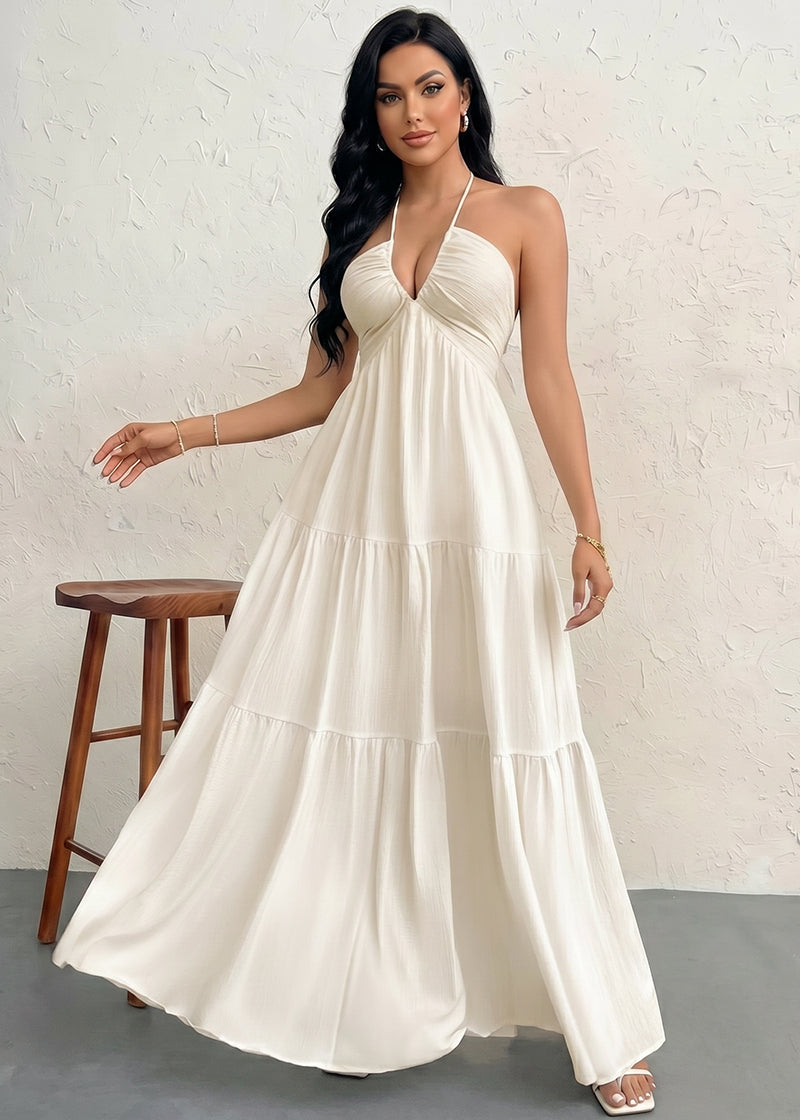 Minimalist Sleeveless Open-Back Halter Maxi Dress