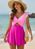 LilyLove®Ruffle Sleeve Cross Front Swimsuit Dress