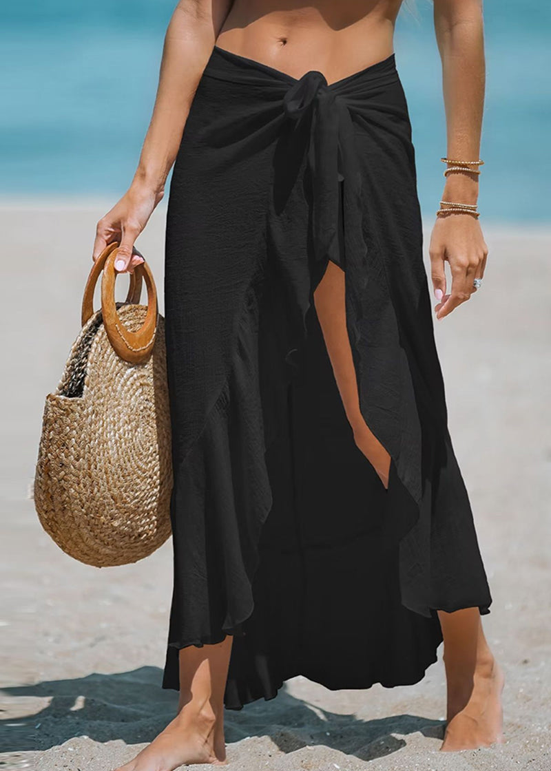 Ruffle Sarong Cover Up Self Tie Wrap Skirt
