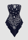Plus Size Boho Strapless Asymmetrical Hem Top with Ethnic Print