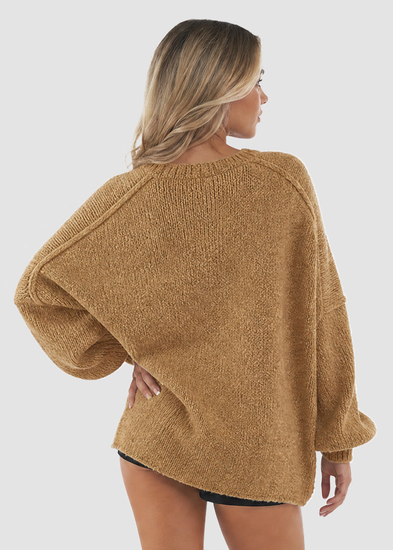 Oversized Open-Front Lantern Sleeve Knit Cardigan