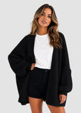 Oversized Open-Front Lantern Sleeve Knit Cardigan