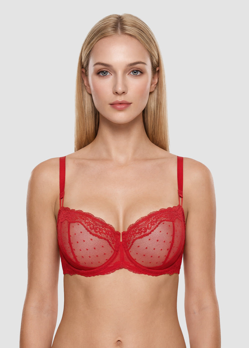 Lace Underwire Unlined Sheer Demi Balconette Bra