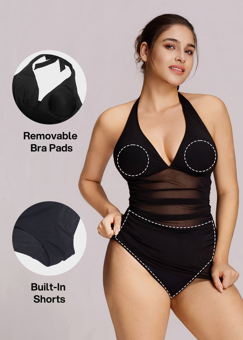 Ruched Halter Tankini Swimsuit