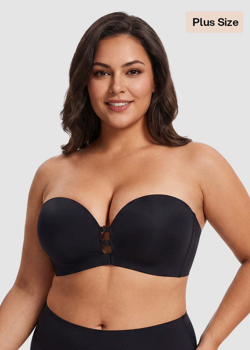 Seamless Strapless Push Up Bra with Front Closure & Removable Straps