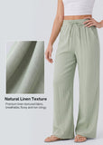 High-Waisted Linen-Feel Wide Leg Pants with Drawstring & Pockets