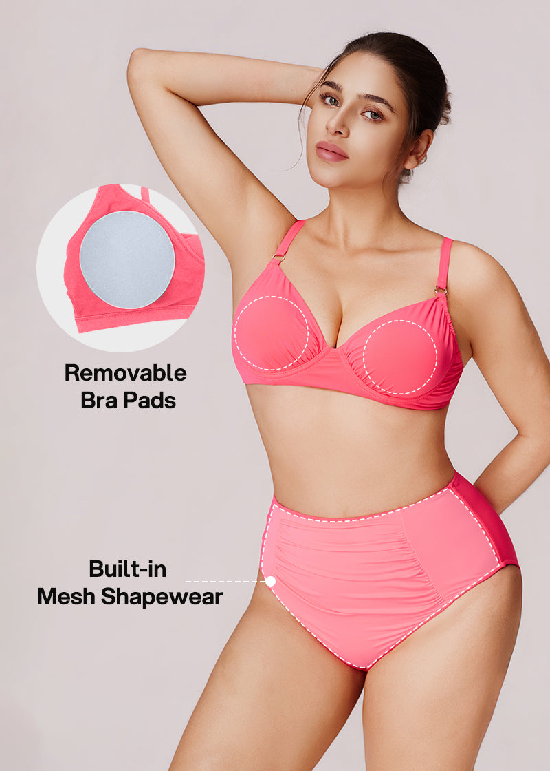 High-Waisted Ruched Tummy Control Bikini Set